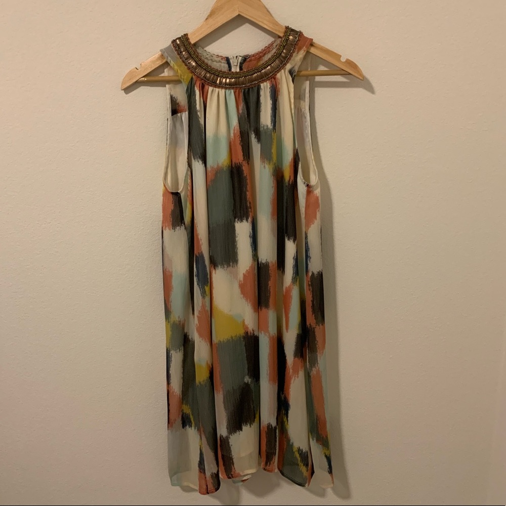 High Necked Watercolor Anthropologie Mini Dress
